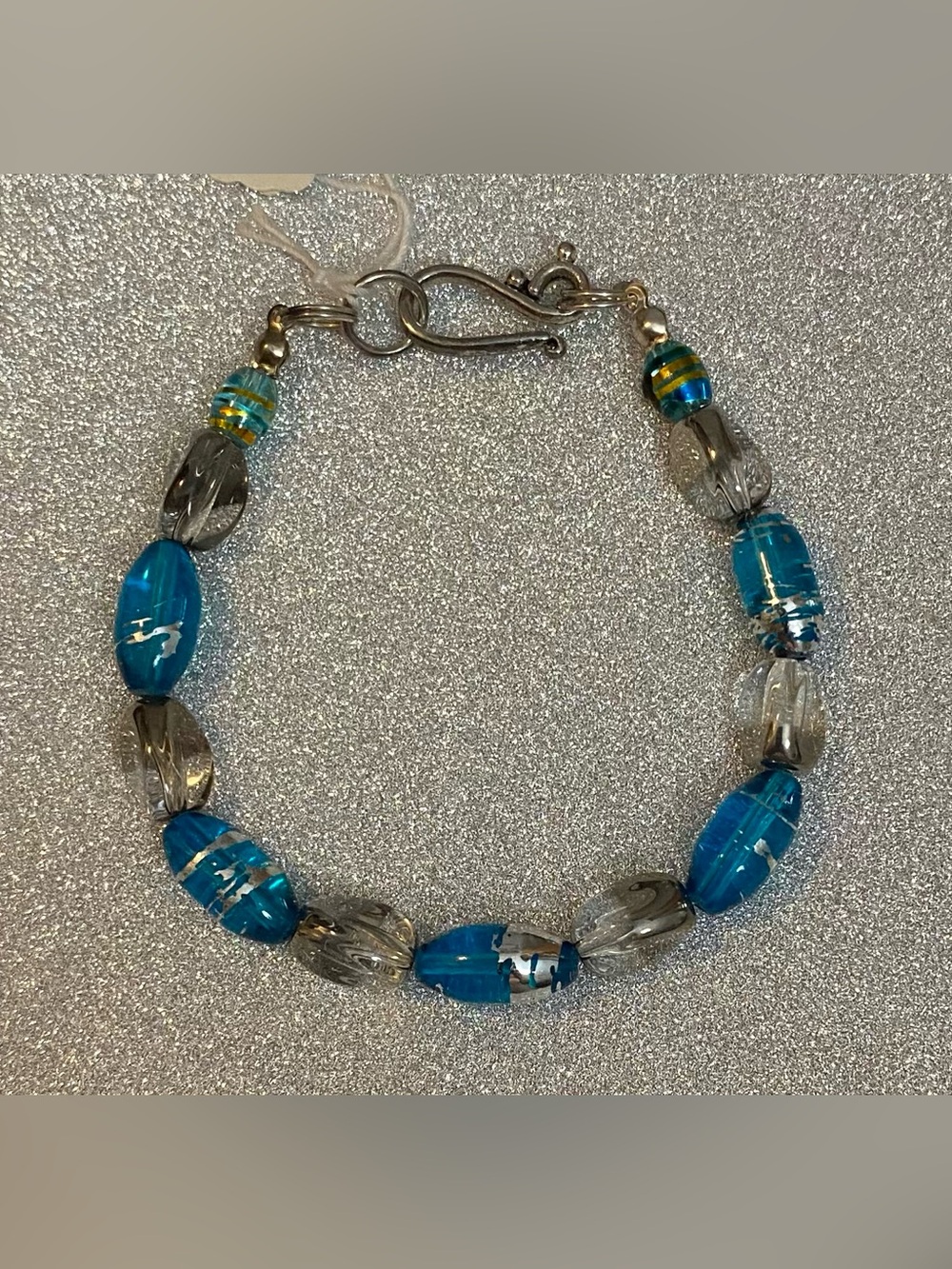 #6 Lampwork Teal & Silver glass bead bracelet